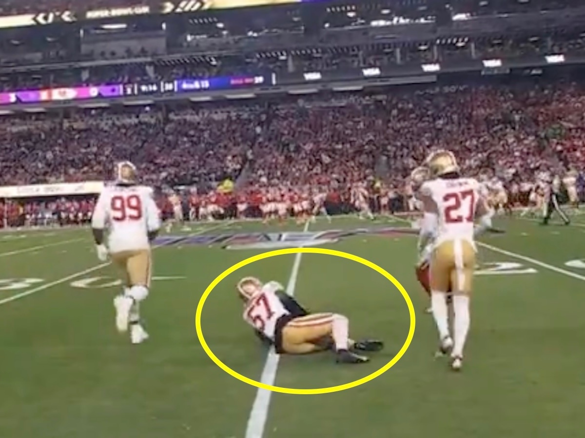 49ers’ Dre Greenlaw suffers freak Super Bowl 2024 Achilles injury jogging onto field